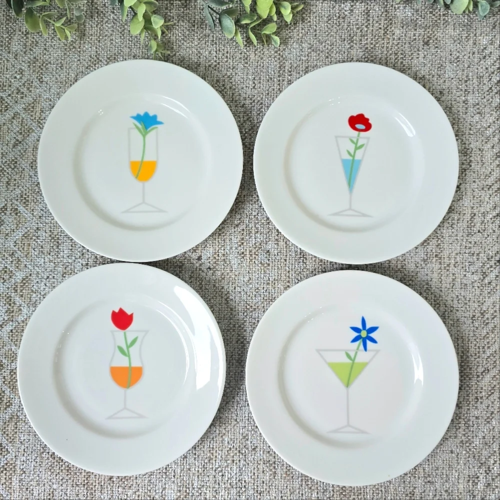Vintage Crate &Barrel Appetizer Plates set of 4 | Floral Cocktail Theme